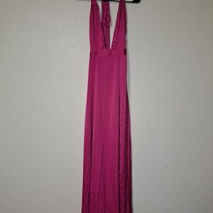 Hello Molly Pink Maxi Gown with Plunge Neckline